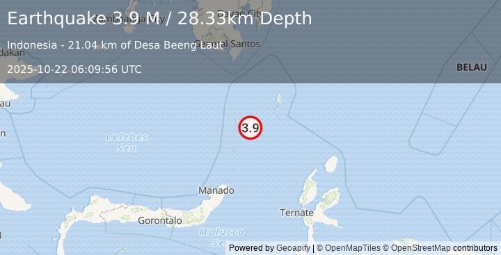 Earthquake Talaud Islands, Indonesia (3.9 M) (2025-10-22 06:09:56 UTC)