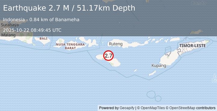 Earthquake Sumba Region, Indonesia (2.7 M) (2025-10-22 08:49:45 UTC)