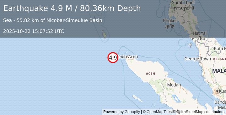 Earthquake Northern Sumatra, Indonesia (4.8 M) (2025-10-22 15:07:57 UTC)