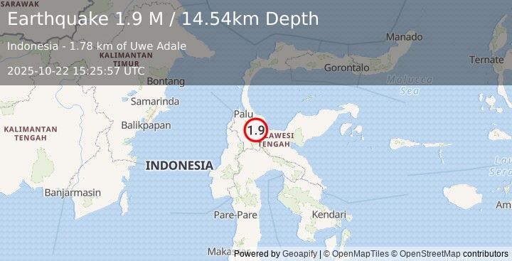 Earthquake Sulawesi, Indonesia (1.9 M) (2025-10-22 15:25:57 UTC)