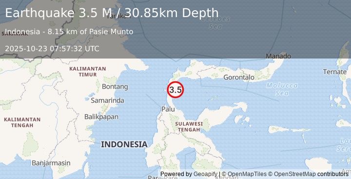 Earthquake Minahassa Peninsula, Sulawesi (3.5 M) (2025-10-23 07:57:32 UTC)
