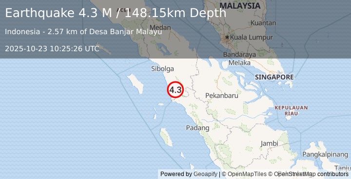 Earthquake Northern Sumatra, Indonesia (4.3 M) (2025-10-23 10:25:26 UTC)