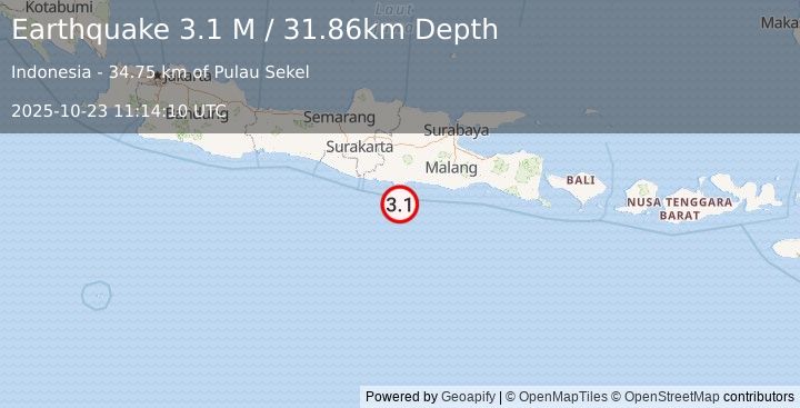 Earthquake Java, Indonesia (3.1 M) (2025-10-23 11:14:10 UTC)