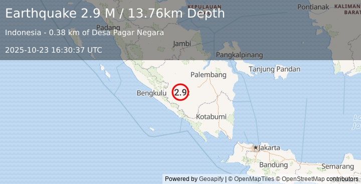 Earthquake Southern Sumatra, Indonesia (2.9 M) (2025-10-23 16:30:37 UTC)