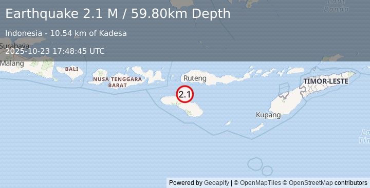 Earthquake Sumba Region, Indonesia (2.1 M) (2025-10-23 17:48:45 UTC)