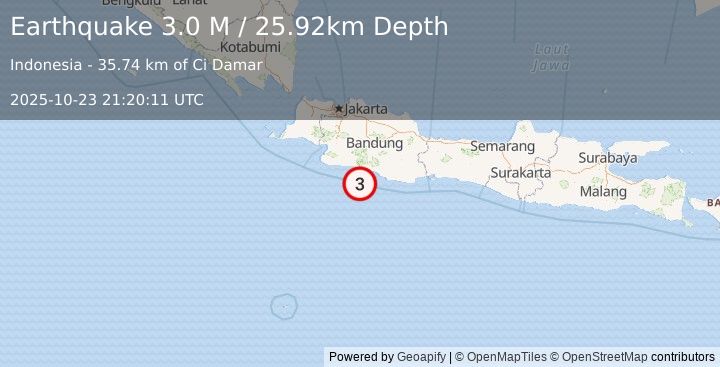 Earthquake Java, Indonesia (2.9 M) (2025-10-23 21:20:12 UTC)