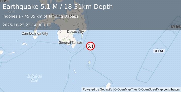Earthquake Mindanao, Philippines (5.1 M) (2025-10-23 22:14:30 UTC)