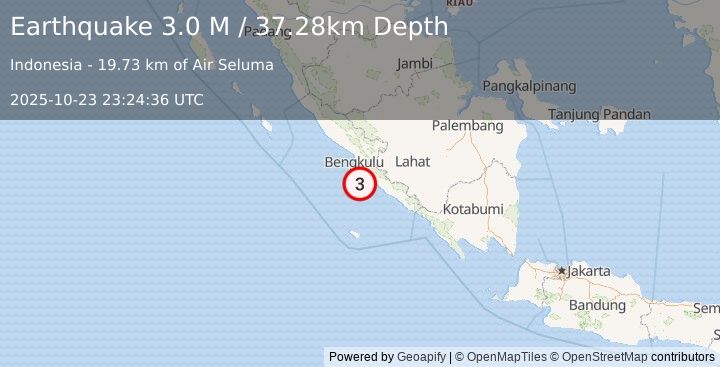 Earthquake Southern Sumatra, Indonesia (3.0 M) (2025-10-23 23:24:36 UTC)