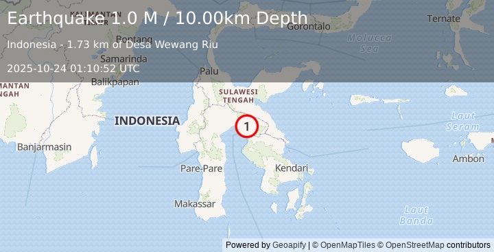 Earthquake Sulawesi, Indonesia (1.0 M) (2025-10-24 01:10:52 UTC)