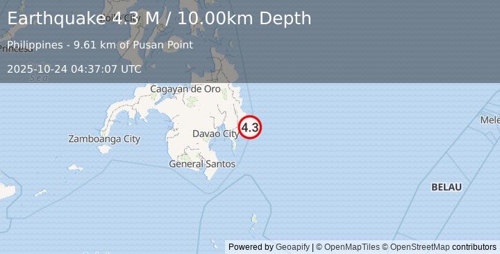 Earthquake Mindanao, Philippines (4.4 M) (2025-10-24 04:37:04 UTC)