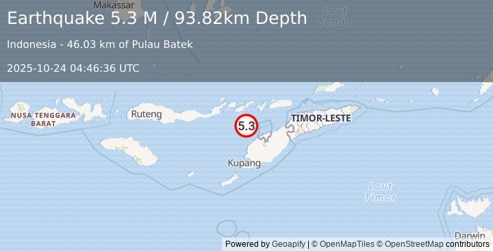 Earthquake Flores Region, Indonesia (5.3 M) (2025-10-24 04:46:36 UTC)