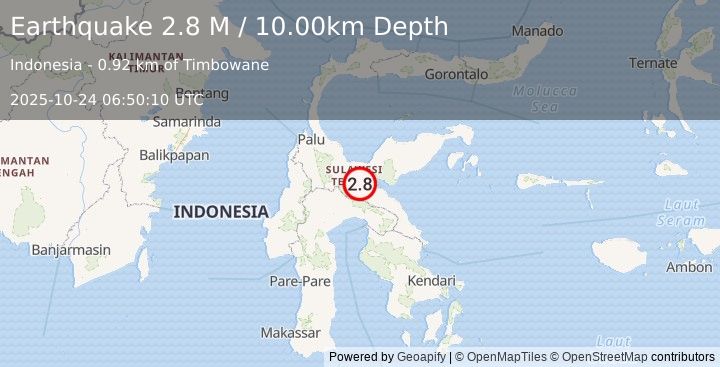 Earthquake Sulawesi, Indonesia (2.8 M) (2025-10-24 06:50:10 UTC)