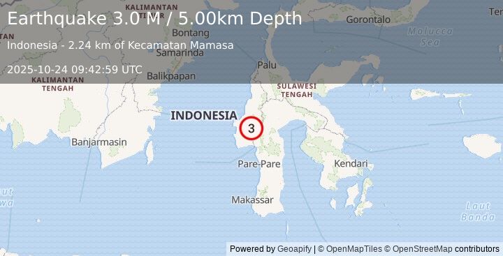 Earthquake Sulawesi, Indonesia (3.0 M) (2025-10-24 09:42:59 UTC)