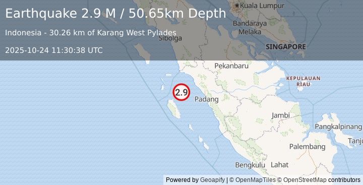 Earthquake Southern Sumatra, Indonesia (2.9 M) (2025-10-24 11:30:38 UTC)
