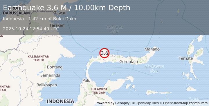 Earthquake Minahassa Peninsula, Sulawesi (3.6 M) (2025-10-24 12:54:40 UTC)