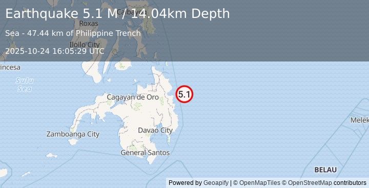 Earthquake Mindanao, Philippines (4.7 M) (2025-10-24 16:05:42 UTC)
