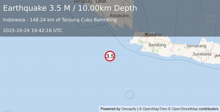 Earthquake Southwest of Sumatra, Indonesia (3.5 M) (2025-10-24 19:42:16 UTC)