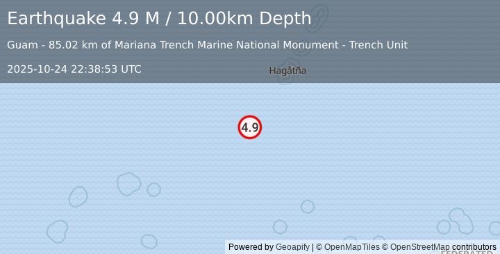 Earthquake South of Mariana Islands (4.9 M) (2025-10-24 22:38:53 UTC)