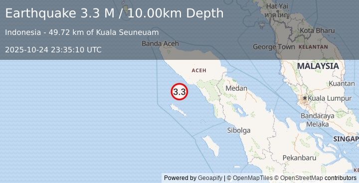 Earthquake Northern Sumatra, Indonesia (3.3 M) (2025-10-24 23:35:10 UTC)
