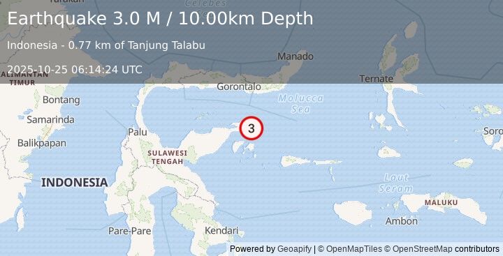 Earthquake Minahassa Peninsula, Sulawesi (3.0 M) (2025-10-25 06:14:24 UTC)