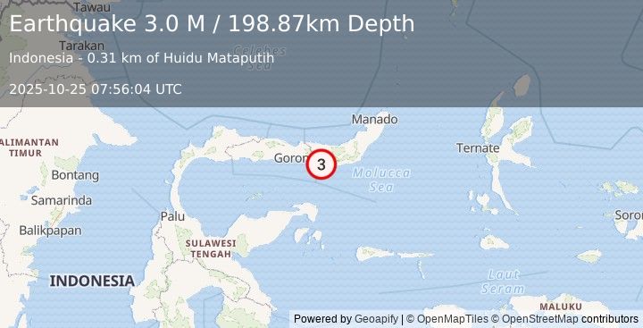 Earthquake Minahassa Peninsula, Sulawesi (3.0 M) (2025-10-25 07:56:04 UTC)