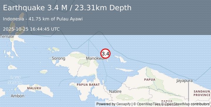 Earthquake West Papua Region, Indonesia (3.4 M) (2025-10-25 16:44:45 UTC)