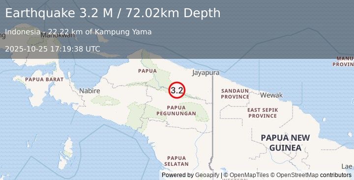 Earthquake West Papua, Indonesia (3.2 M) (2025-10-25 17:19:38 UTC)