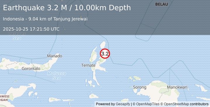 Earthquake Halmahera, Indonesia (3.2 M) (2025-10-25 17:21:50 UTC)