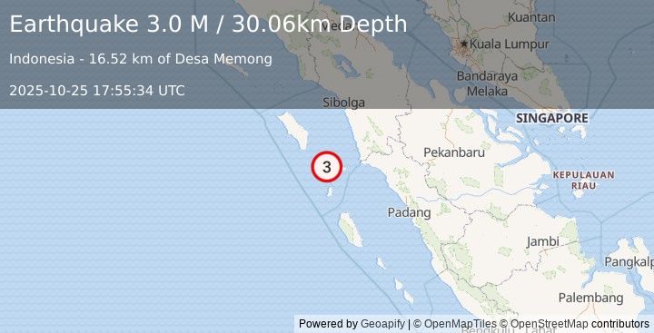 Earthquake Northern Sumatra, Indonesia (3.0 M) (2025-10-25 17:55:34 UTC)