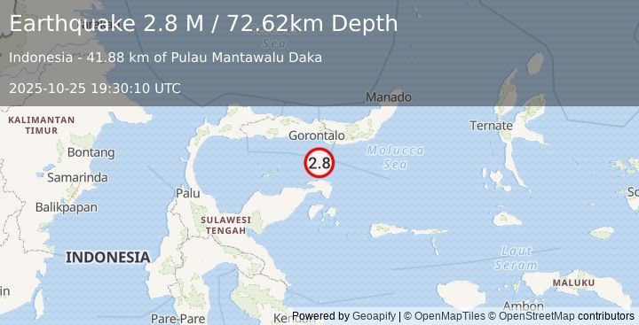 Earthquake Minahassa Peninsula, Sulawesi (2.8 M) (2025-10-25 19:30:10 UTC)