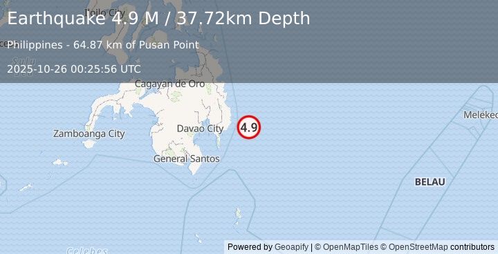 Earthquake Philippine Islands Region (4.9 M) (2025-10-26 00:25:57 UTC)