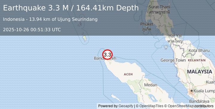 Earthquake Northern Sumatra, Indonesia (3.3 M) (2025-10-26 00:51:33 UTC)