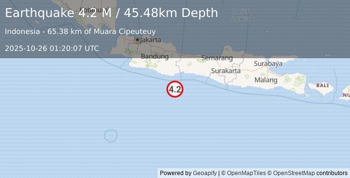 Earthquake Java, Indonesia (4.5 M) (2025-10-26 01:20:06 UTC)