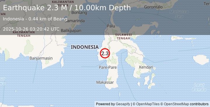 Earthquake Sulawesi, Indonesia (2.3 M) (2025-10-26 03:20:42 UTC)
