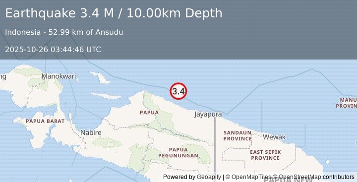 Earthquake Near North Coast of West Papua (3.4 M) (2025-10-26 03:44:46 UTC)