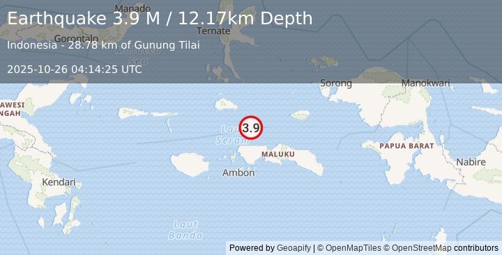 Earthquake Ceram Sea (3.9 M) (2025-10-26 04:14:25 UTC)