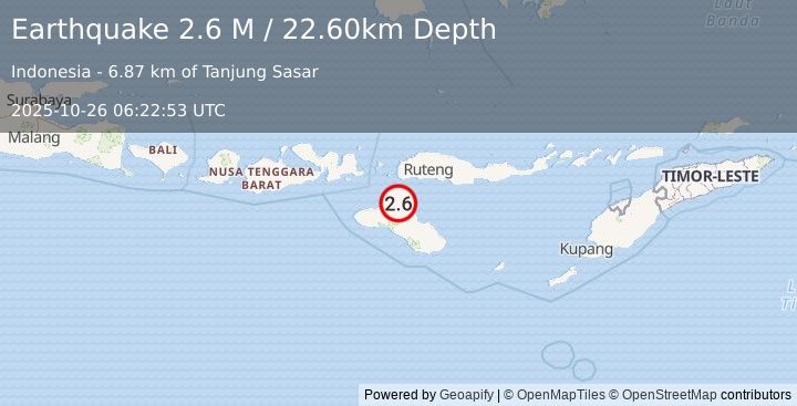 Earthquake Sumba Region, Indonesia (2.6 M) (2025-10-26 06:22:52 UTC)
