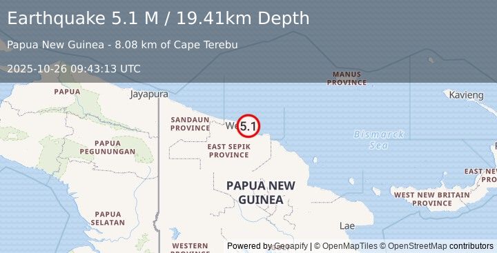 Earthquake Near North Coast of Papua New Guinea (5.0 M) (2025-10-26 09:43:12 UTC)