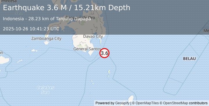 Earthquake Mindanao, Philippines (3.6 M) (2025-10-26 10:41:23 UTC)