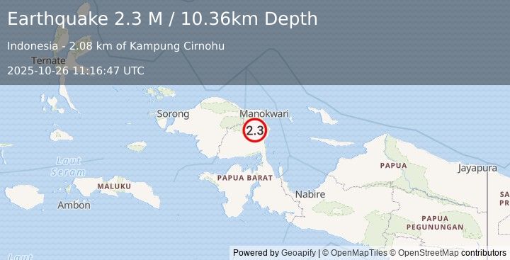 Earthquake West Papua Region, Indonesia (2.3 M) (2025-10-26 11:16:47 UTC)