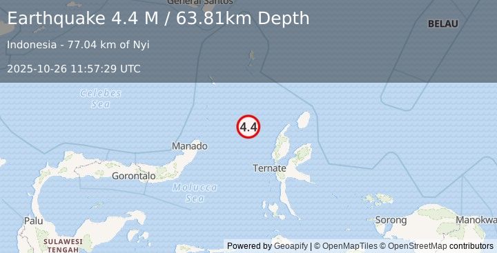 Earthquake Northern Molucca Sea (4.4 M) (2025-10-26 11:57:29 UTC)