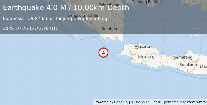 Earthquake Sunda Strait, Indonesia (4.0 M) (2025-10-26 13:43:19 UTC)