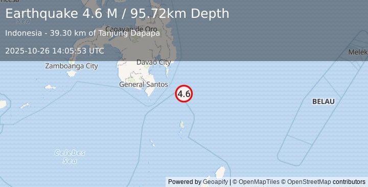Earthquake Mindanao, Philippines (4.6 M) (2025-10-26 14:05:53 UTC)