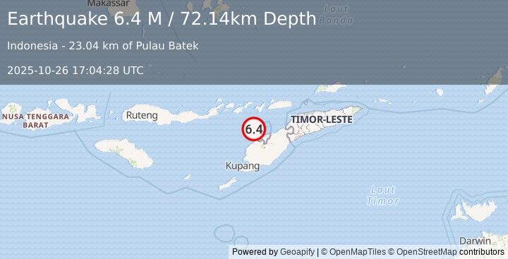 Earthquake Timor Region (6.2 M) (2025-10-26 17:04:26 UTC)