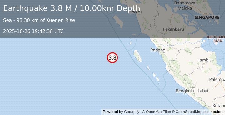 Earthquake Southwest of Sumatra, Indonesia (3.8 M) (2025-10-26 19:42:38 UTC)