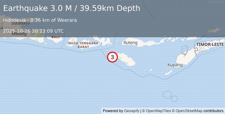 Earthquake Sumba Region, Indonesia (3.0 M) (2025-10-26 20:23:09 UTC)