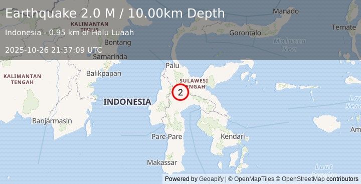 Earthquake Sulawesi, Indonesia (2.0 M) (2025-10-26 21:37:09 UTC)