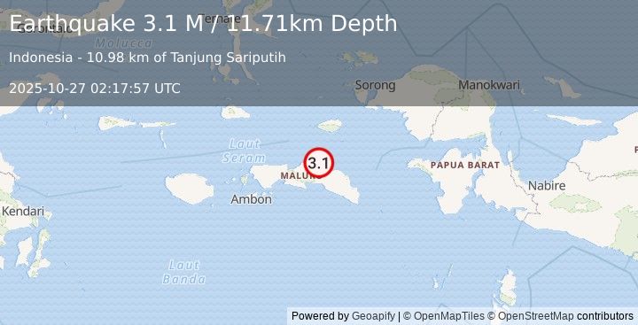 Earthquake Seram, Indonesia (3.1 M) (2025-10-27 02:17:57 UTC)