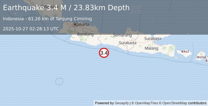 Earthquake Java, Indonesia (3.4 M) (2025-10-27 02:28:13 UTC)