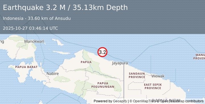 Earthquake Near North Coast of West Papua (3.2 M) (2025-10-27 03:46:14 UTC)